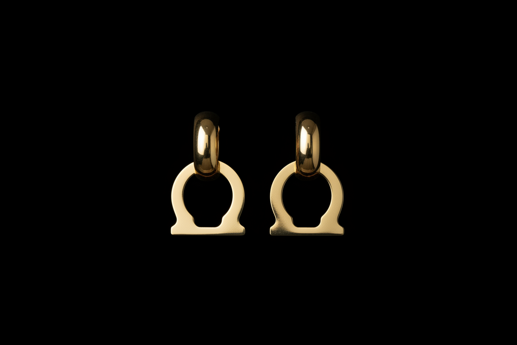 Hero Flat Lay - Gold Stirrup Earrings