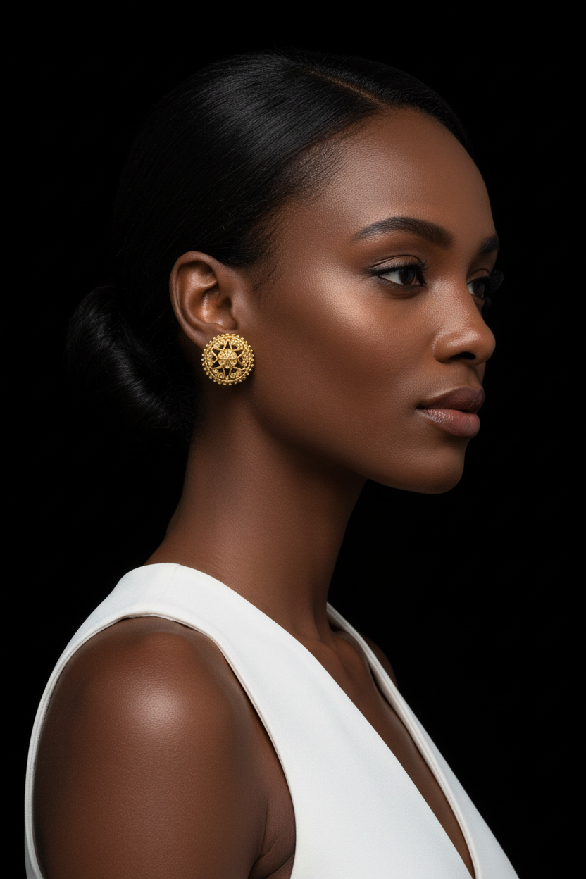 Vintage Christian Dior Gold Filigree Clip-On Earrings - Side Model