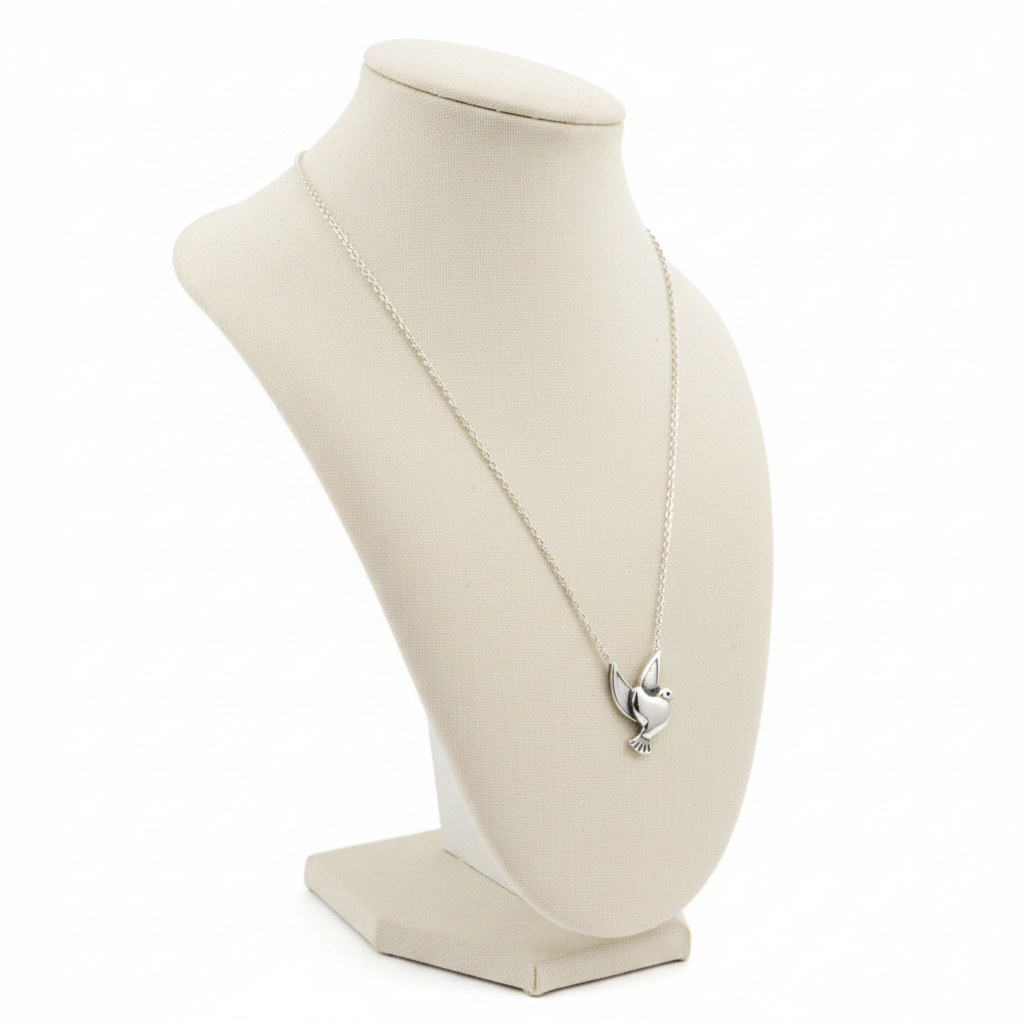 Tiffany & Co. Paloma Picasso 925 Sterling Silver Dove Pendant Necklace - Angled View