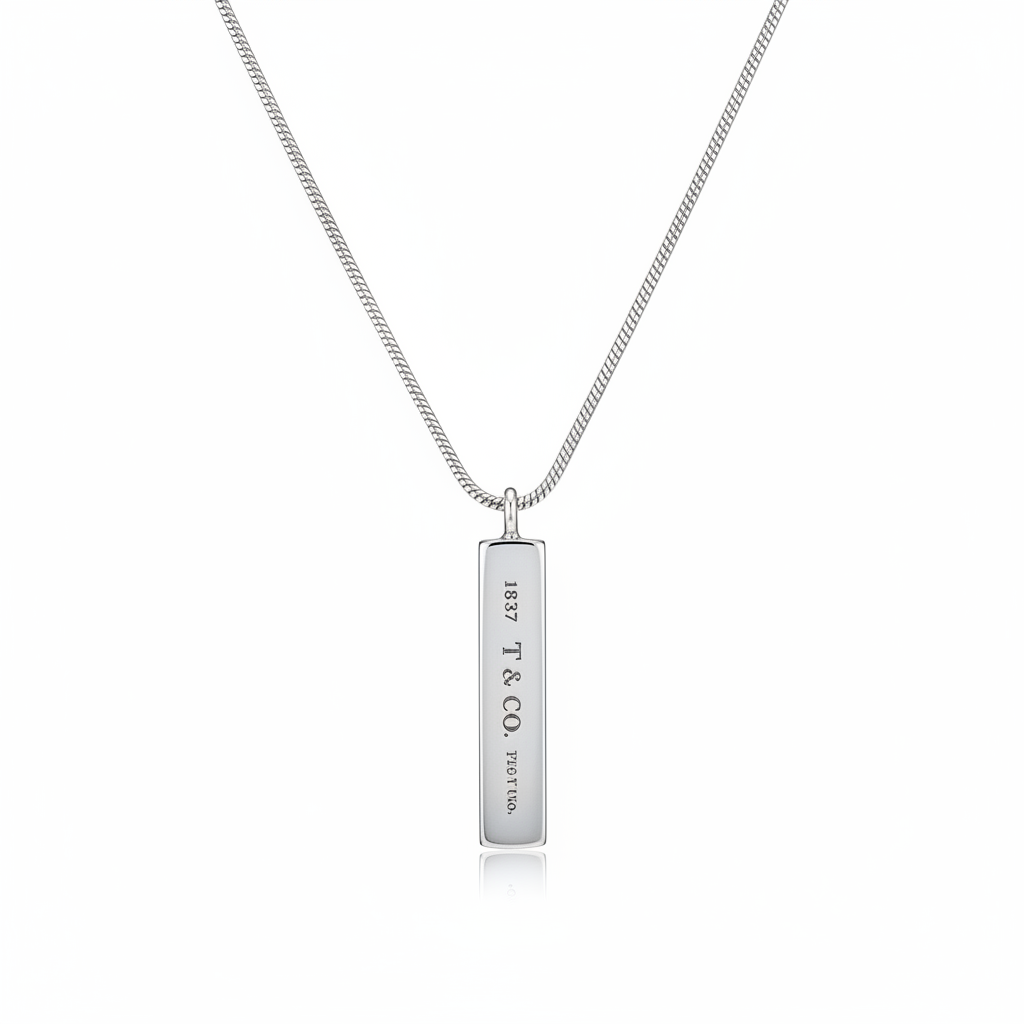 Tiffany & Co. 1837 Sterling Silver Rectangle Bar Pendant - Engraved Detail