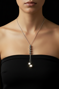Dior Silver Tone Logo Cube Crystal Drop Lariat Style Pendant Necklace