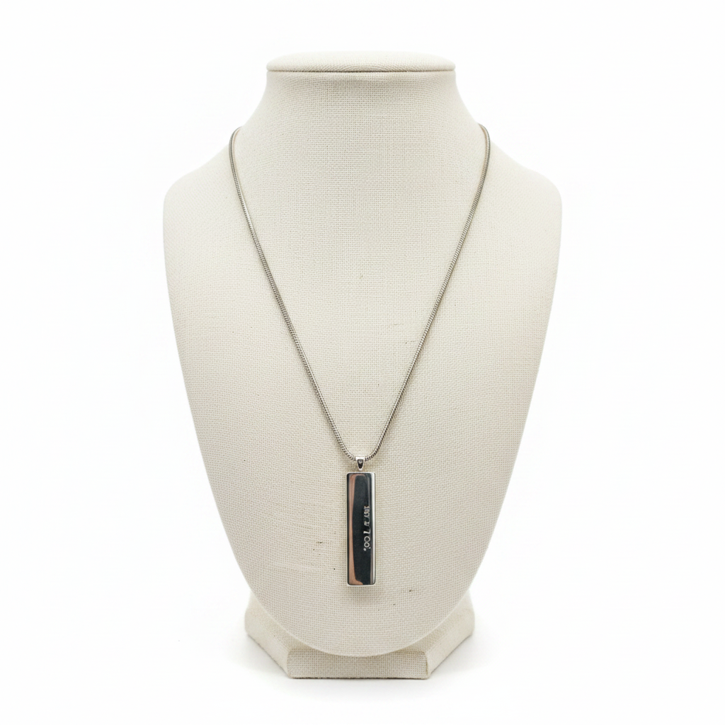 Tiffany & Co. 1837 Sterling Silver Rectangle Bar Pendant Snake Chain Necklace
