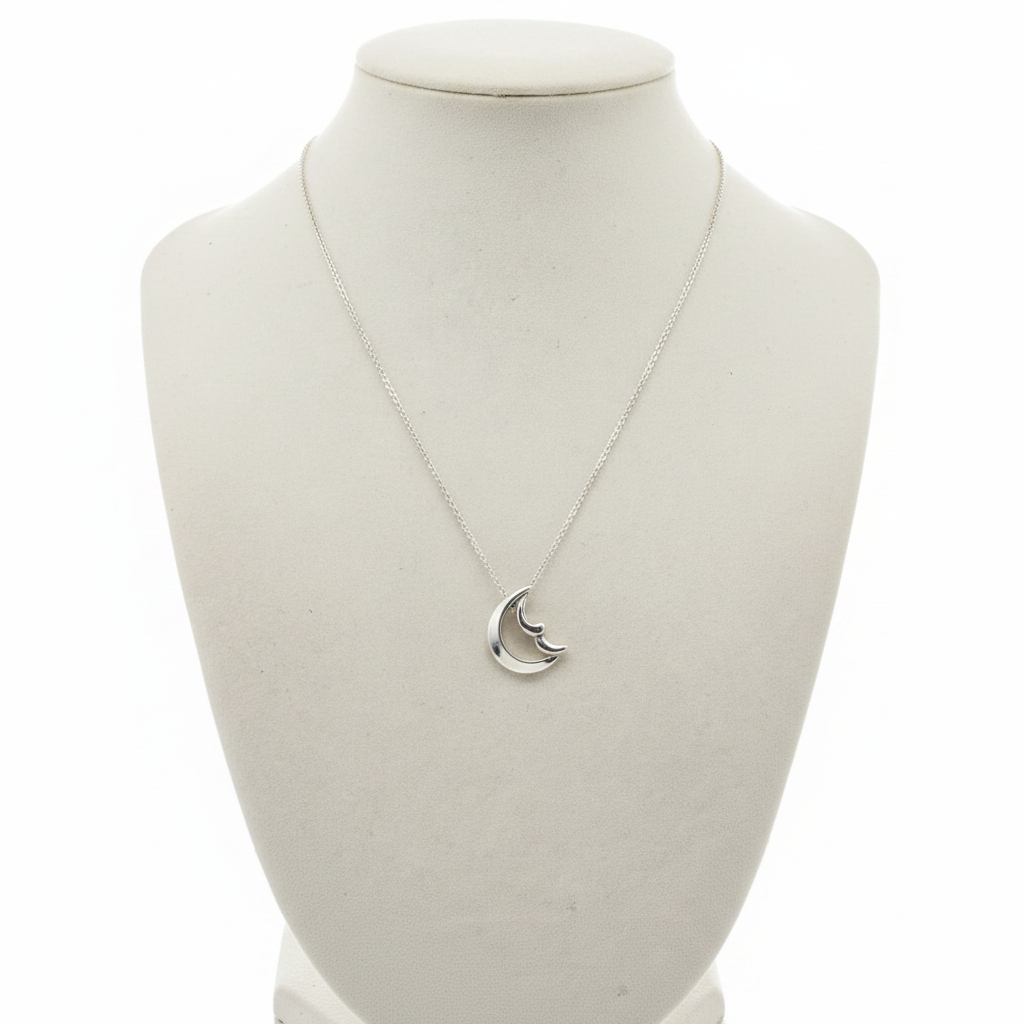 Tiffany & Co. Paloma Picasso 925 Silver Crescent Moon Pendant Necklace - Side View