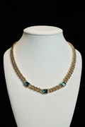 Christian Dior Vintage Cuban Chain Necklace — Gold-Plated & Blue Crystal | 1980s | Pre-Owned