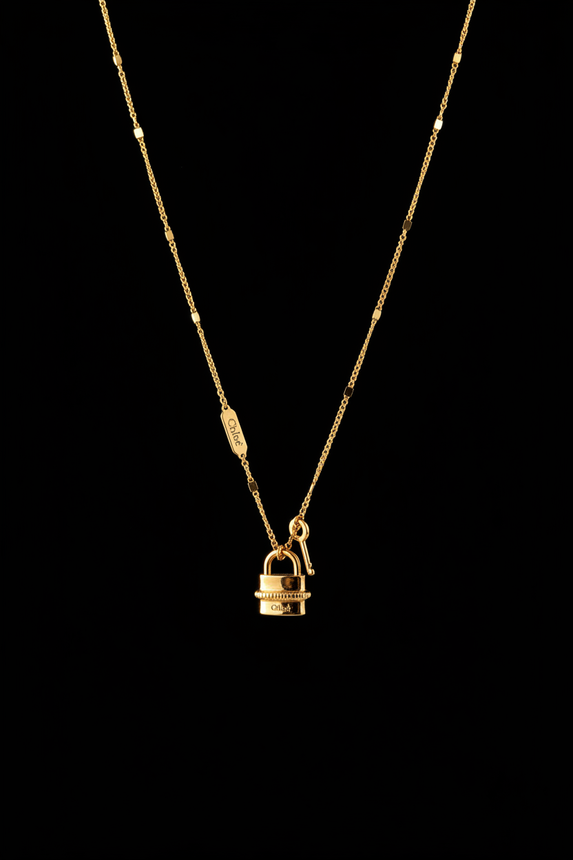 Chloé Gold Padlock Necklace - Full Length
