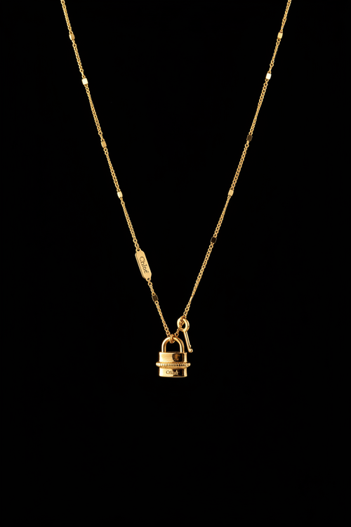 Chloé Gold Padlock Necklace - Full Length