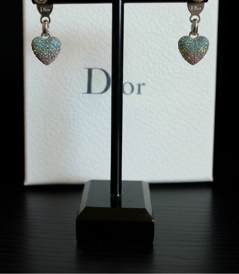 Christian Dior Rainbow Pavé Heart Drop Earrings