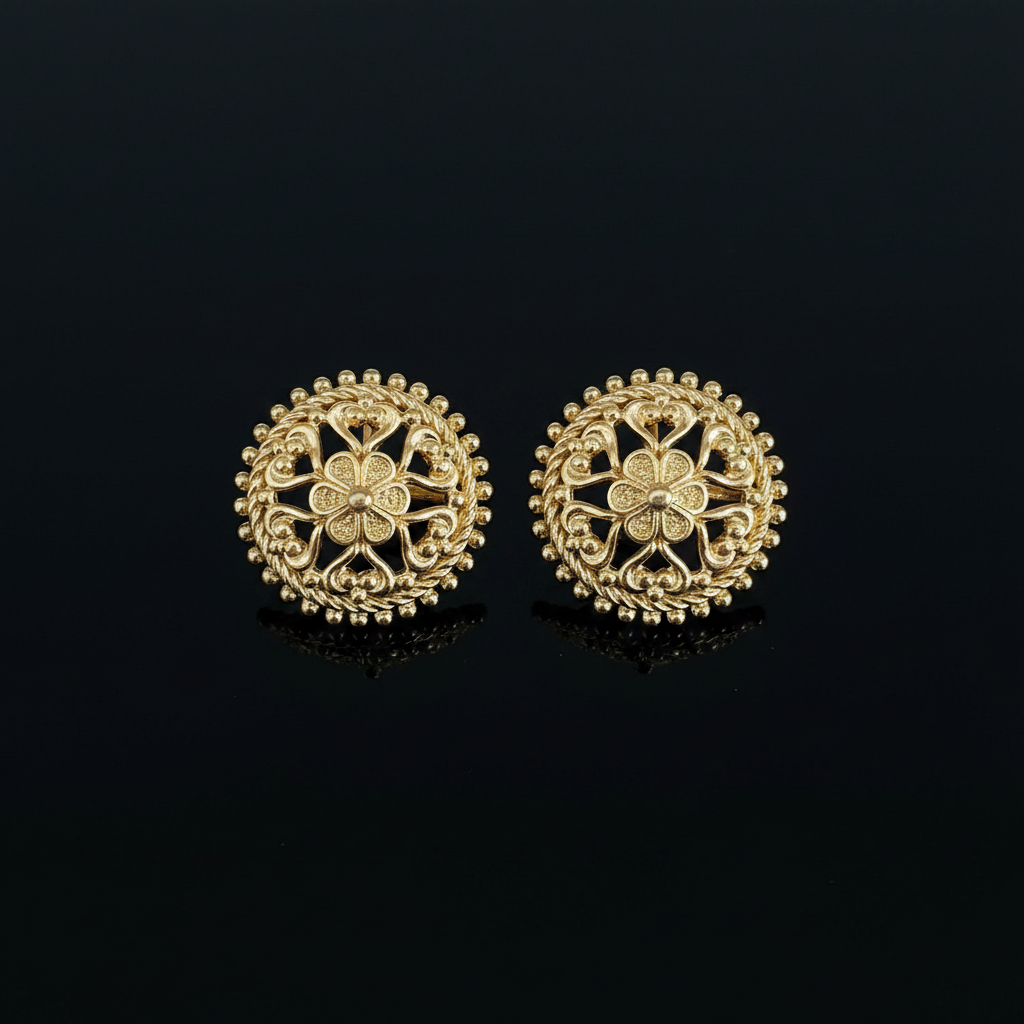 Vintage Dior Gold Filigree Stud Earrings - Flat Lay