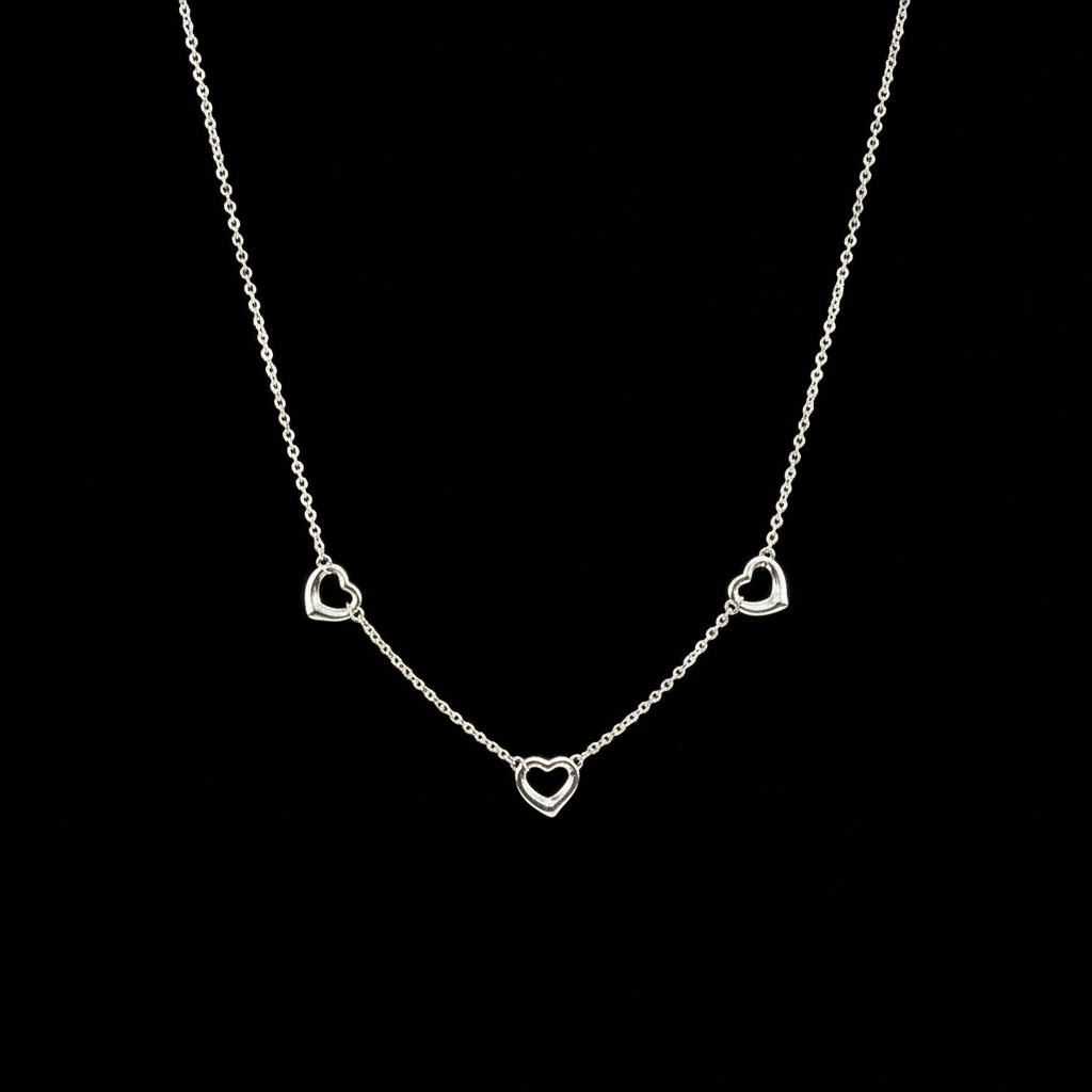 Open Heart necklace, black background