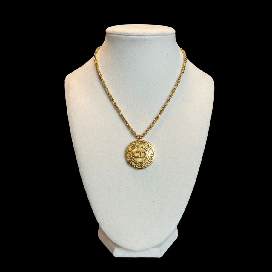 Christian Dior CD Logo Medallion Rope Chain Necklace