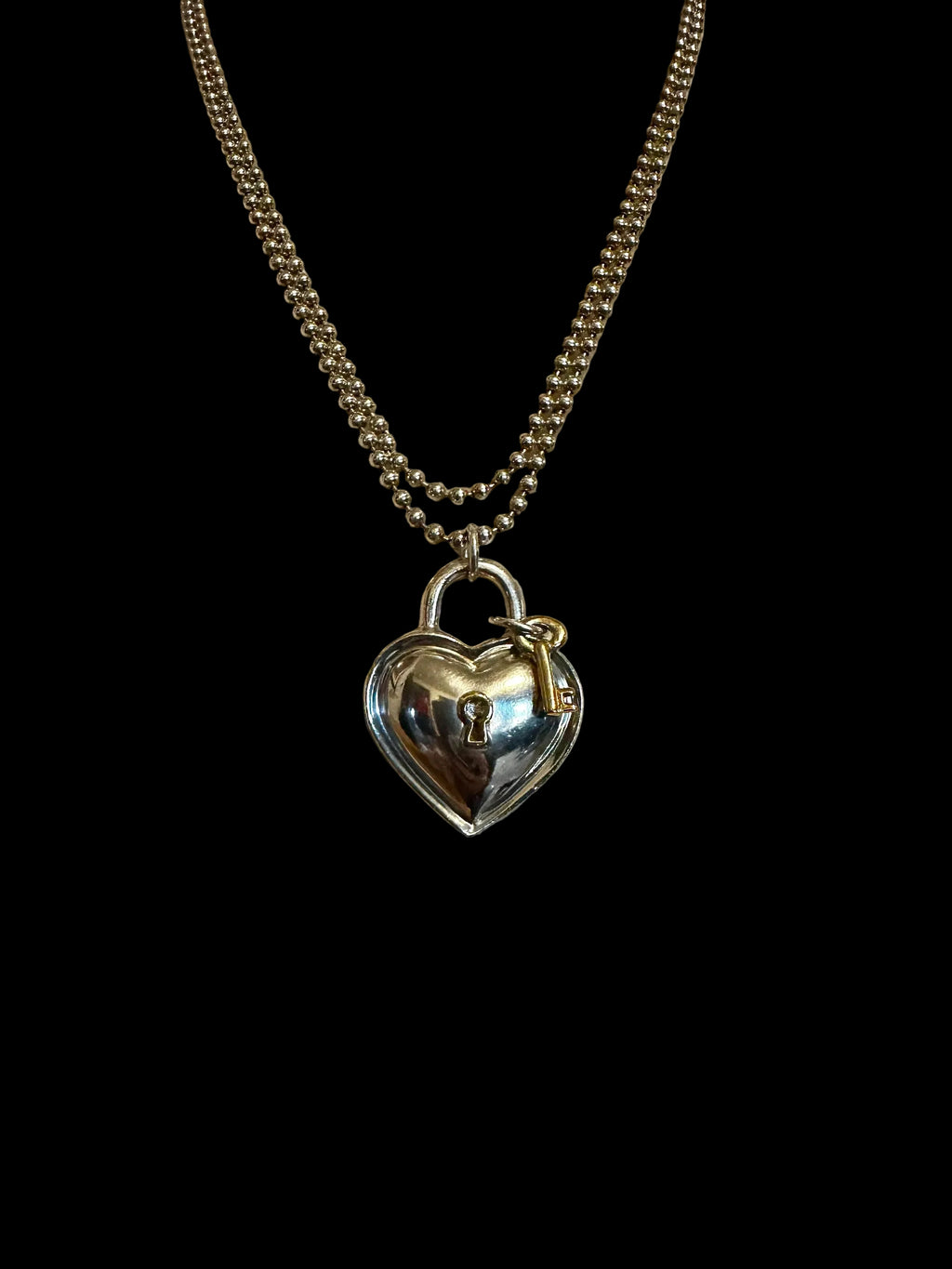 Tiffany & Co. Heart Lock & Key Pendant Necklace — Mixed Metal 925 & 750 | Dated 1994 | Pre-Owned