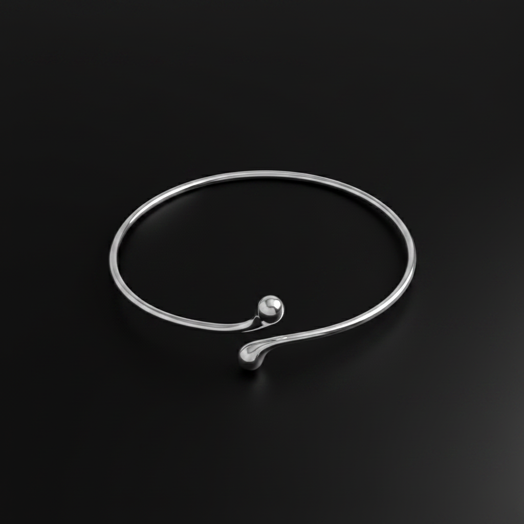 Silver Bangle Flat Lay Black